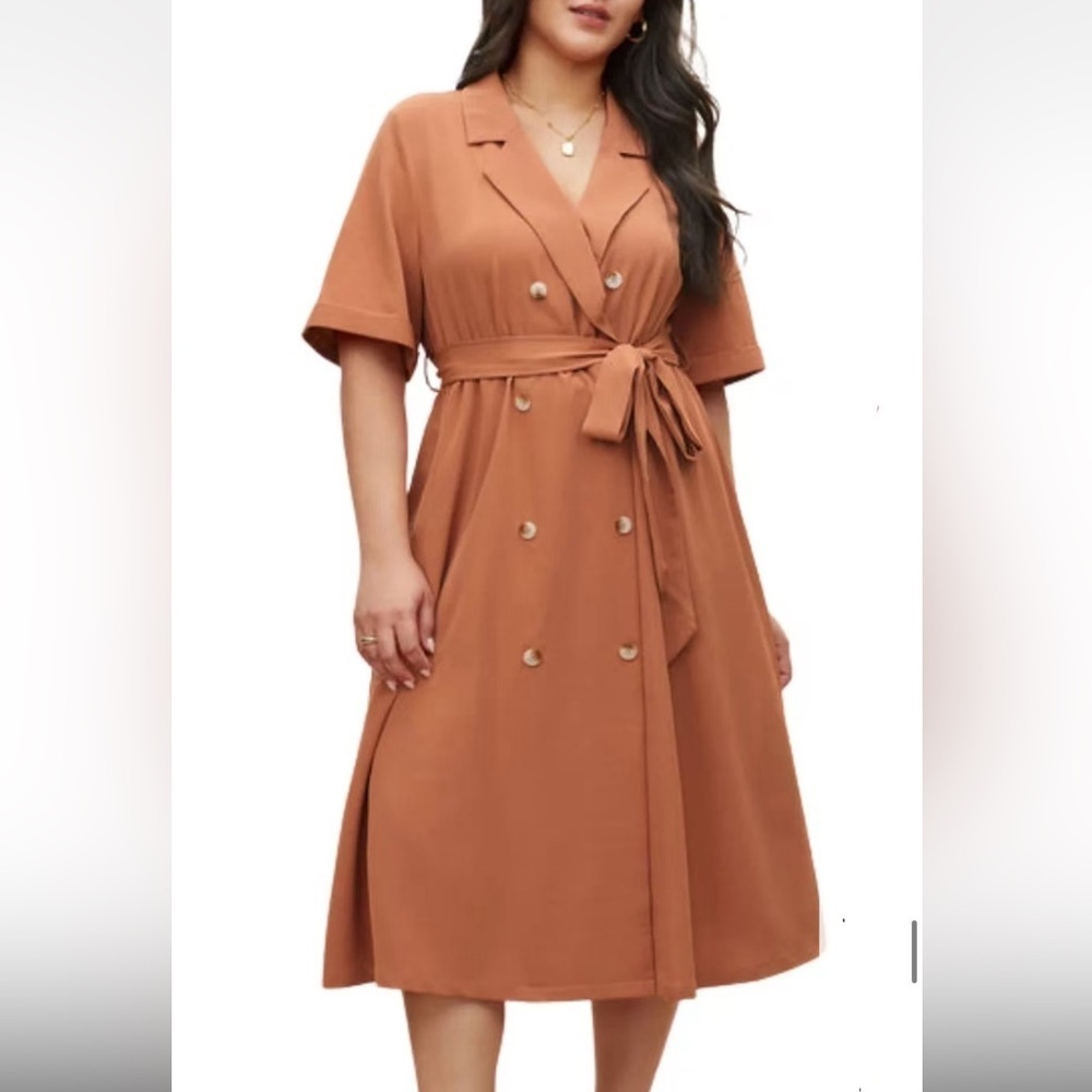 BloomChic Plus Size Shirt Collar Button Up Midi Dress